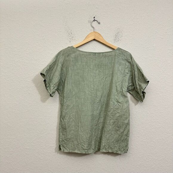 FRANCESCA BETTINI Linen Top w Patch Pockets Sage Green SS Lagenlook Peasant - Picture 2 of 8